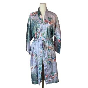 IchiBan Kimono Robe Floral Lavender Purple Belted Made in Japan Geisha Large